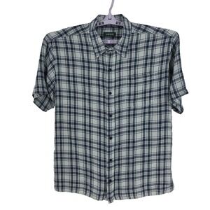 Orvis Men's Blue and White Check Short Sleeve 60% Linen 40% Tencel Shirt Size XL